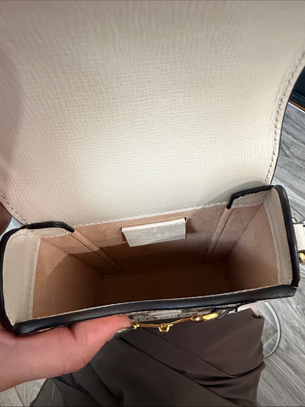 Gucci Beige Monogram Crossbody with White Trim and Gold Horsebit - Picture 7 of 16